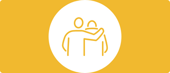 Yellow graphic of a person supporting another person