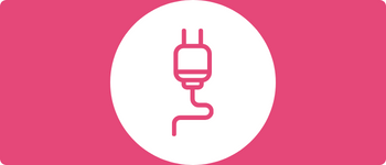Pink and white graphic of a plug