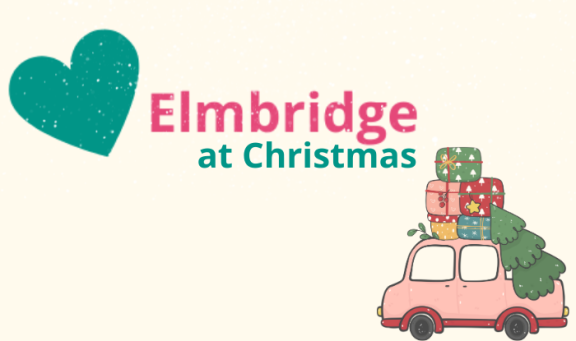 Love Elmbridge at Christmas logo and car graphic with presents