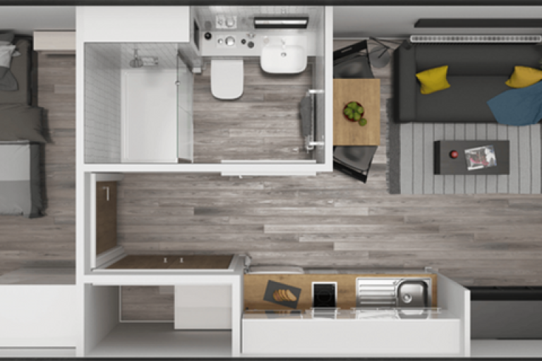 A digital floorplan of a one bedroom apartment.