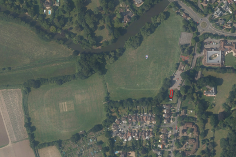 Aerial view of West End recreation ground in Esher