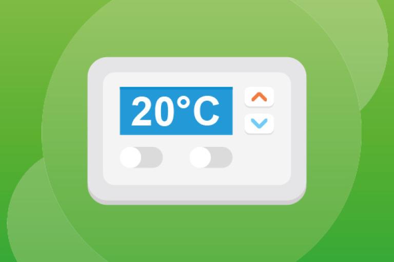 Graphic of a thermostat set to 20 degrees celsius 