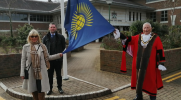 Mayor of Elmbridge and Chief Executive Adam Chalmers flying the flag for the Commonwealth