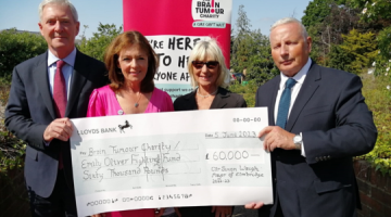 (L-R): Tim and Debi Oliver, former Mayoress, Heather Waugh and former Mayor, Cllr Simon Waugh holding a cheque.