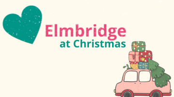 Love Elmbridge at Christmas logo and car graphic with presents
