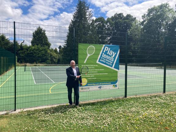 Cllr Simon Waugh at Civic Centre Parks Tennis courts
