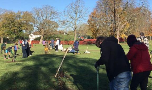 Community tree planting at Grovelands recreation ground Molesey