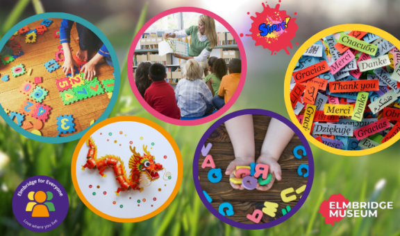 Image of various children's activities including reading and word play