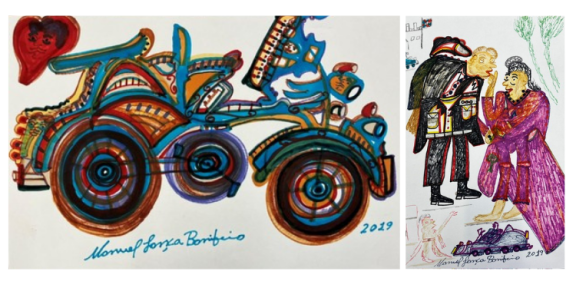 Bonifacio artwork with motorbike and people