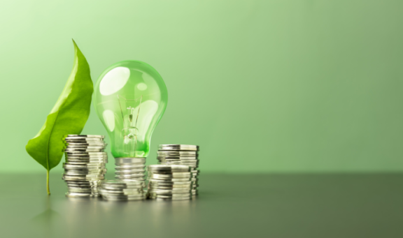 Funding for green initiatives green light bulb and coins