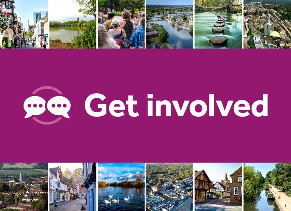 A collage of images of outdoor scenes around Surrey with the words get involved