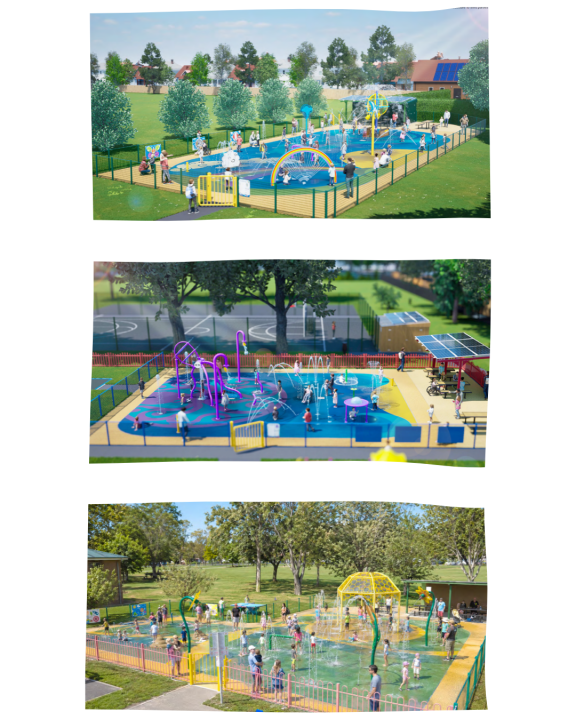 Three splash pad designs for Cobham, Hersham and Molesey.
