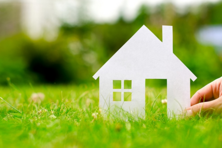 White model house placed on grass