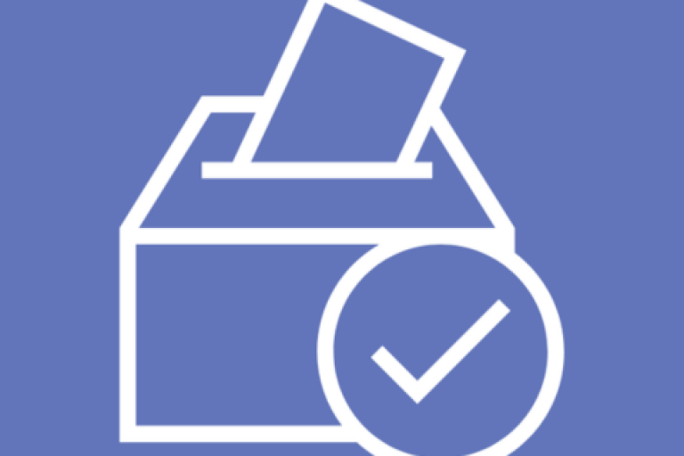 Blue graphic of a white ballot box