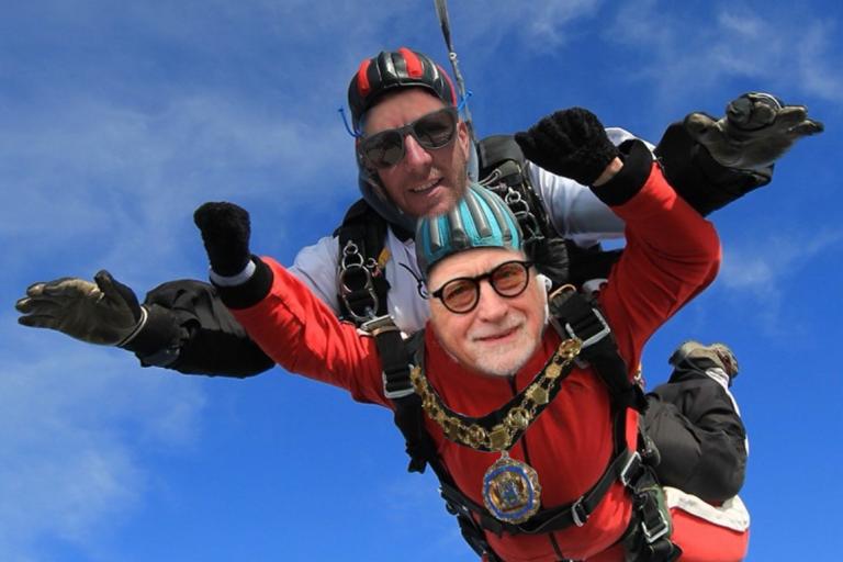 Photoshop impression of the Mayor doing his skydive