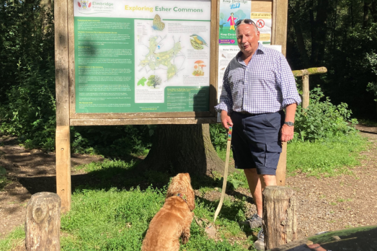 Cllr Waugh Portfolio Holder for Portfolio Holder for Leisure, Culture and Commercial Strategy with dog Chester.