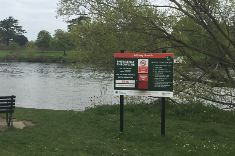 water safety sign on the river