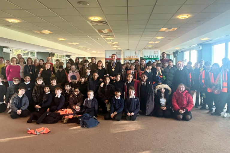 Group photo of the children taking part in Junior Citizen with the Mayor of Elmbridge