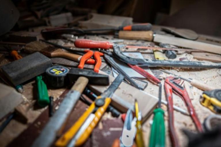 Assorted tools on working bench