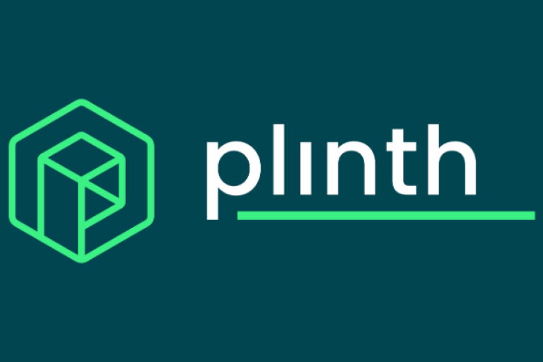 Plinth logo on a dark green background