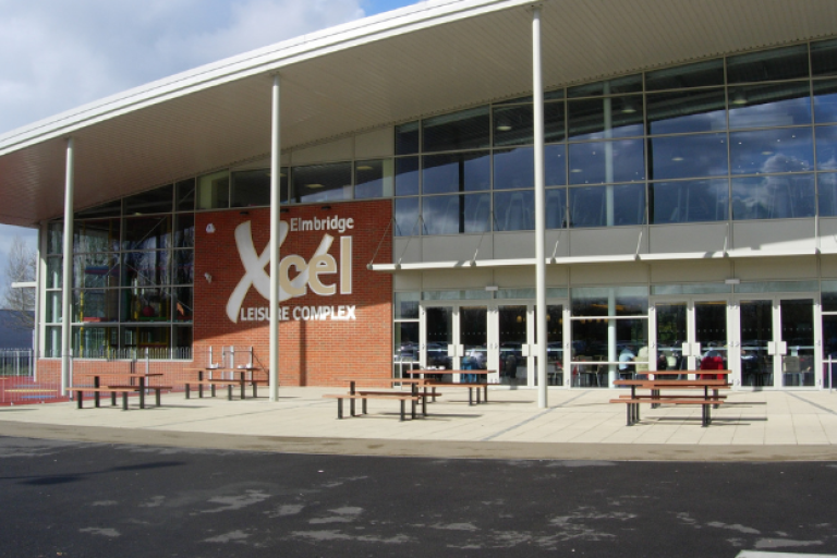 The front of the Xcel Leisure centre building
