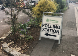 Sign for a polling station in Elmbridge