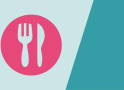 Pink plate and cutlery icon on turquoise background