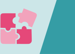 Pink jigsaw icon on turquoise background