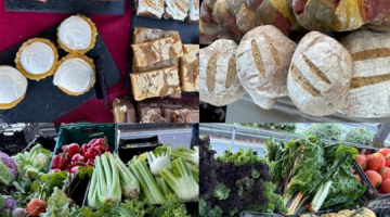 A collage of images of fresh produce from the market