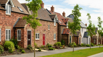 Houses on a street with trees.