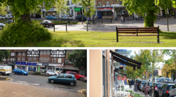 A collection of three images of Esher High Street
