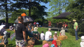 Outdoor performance with an audience.