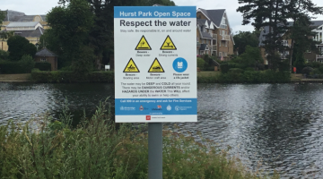 Water safety sign in Hurst Park Open Space