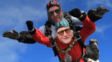 Photoshop impression of the Mayor doing his skydive