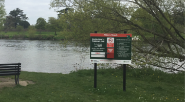water safety sign on the river
