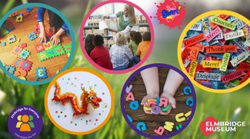 Image of various children's activities including reading and word play