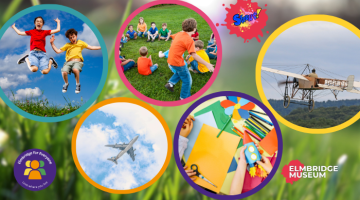 Several images of children participating in outdoor games.
