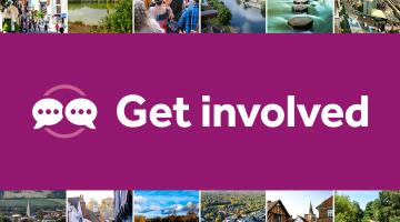 A collage of images of outdoor scenes around Surrey with the words get involved